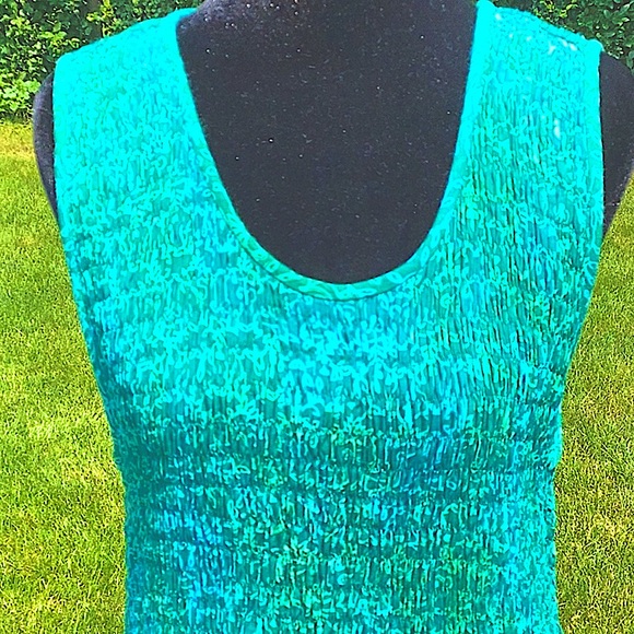 BLUE GINGER HAWAIIAN PRINT SMOCKED SCOOP NECK TOP MAXI DRESS.  Greens. XL - Picture 2 of 11